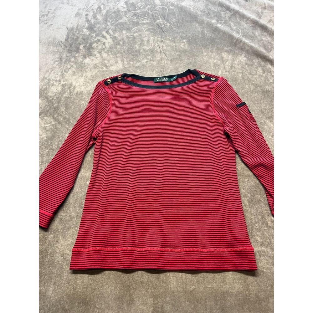 Lauren Ralph‎ Lauren Long Sleeve Shirt Red Black Stripe XL